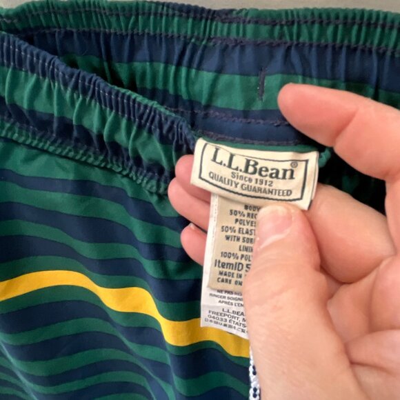 L.L. Bean Striped Swim Trunks S Green Yellow Recycled Polyester Elastic Waist - Picture 4 of 7